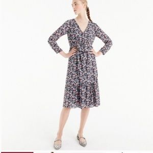 J Crew Ruffle Hem Floral Print Chiffon Midi Dress